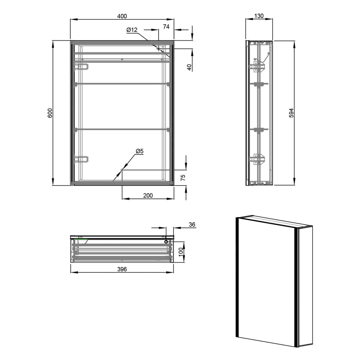 Eastbrook Caldini 400 x 600mm LED One Door Mirrored Cabinet