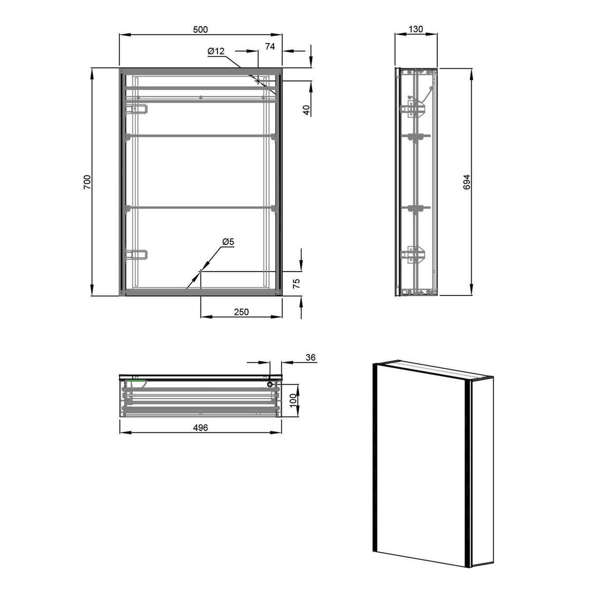 Eastbrook Caldini 500 x 700mm LED One Door Mirrored Cabinet