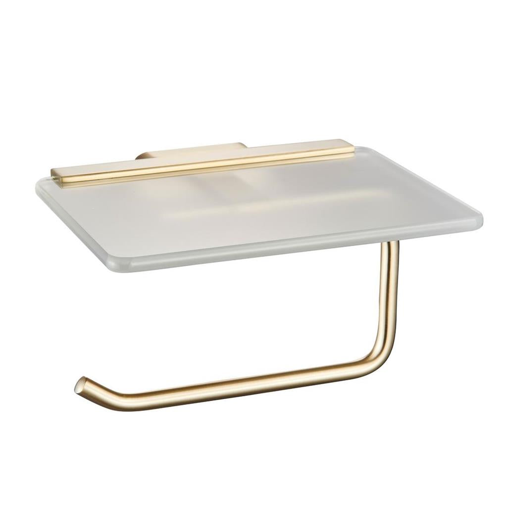 Eastbrook Asti Toilet Roll Holder with Glass Shelf Brushed Brass
