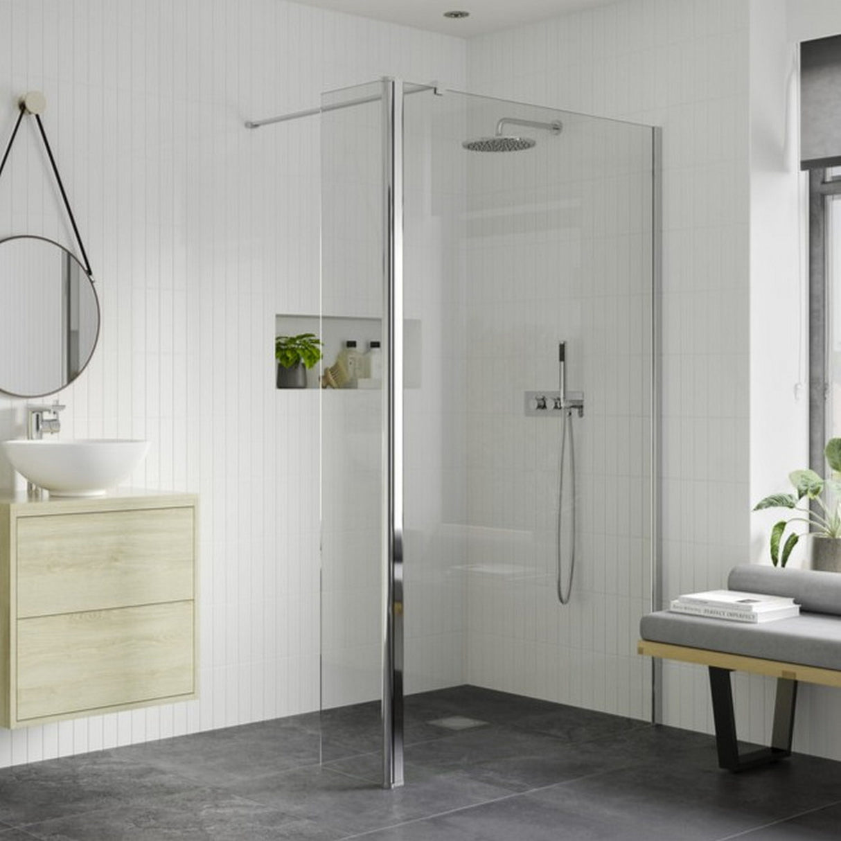 Ajax Reni 8mm Wetroom Full Hinge Rotatable Panel Clear Glass Chrome