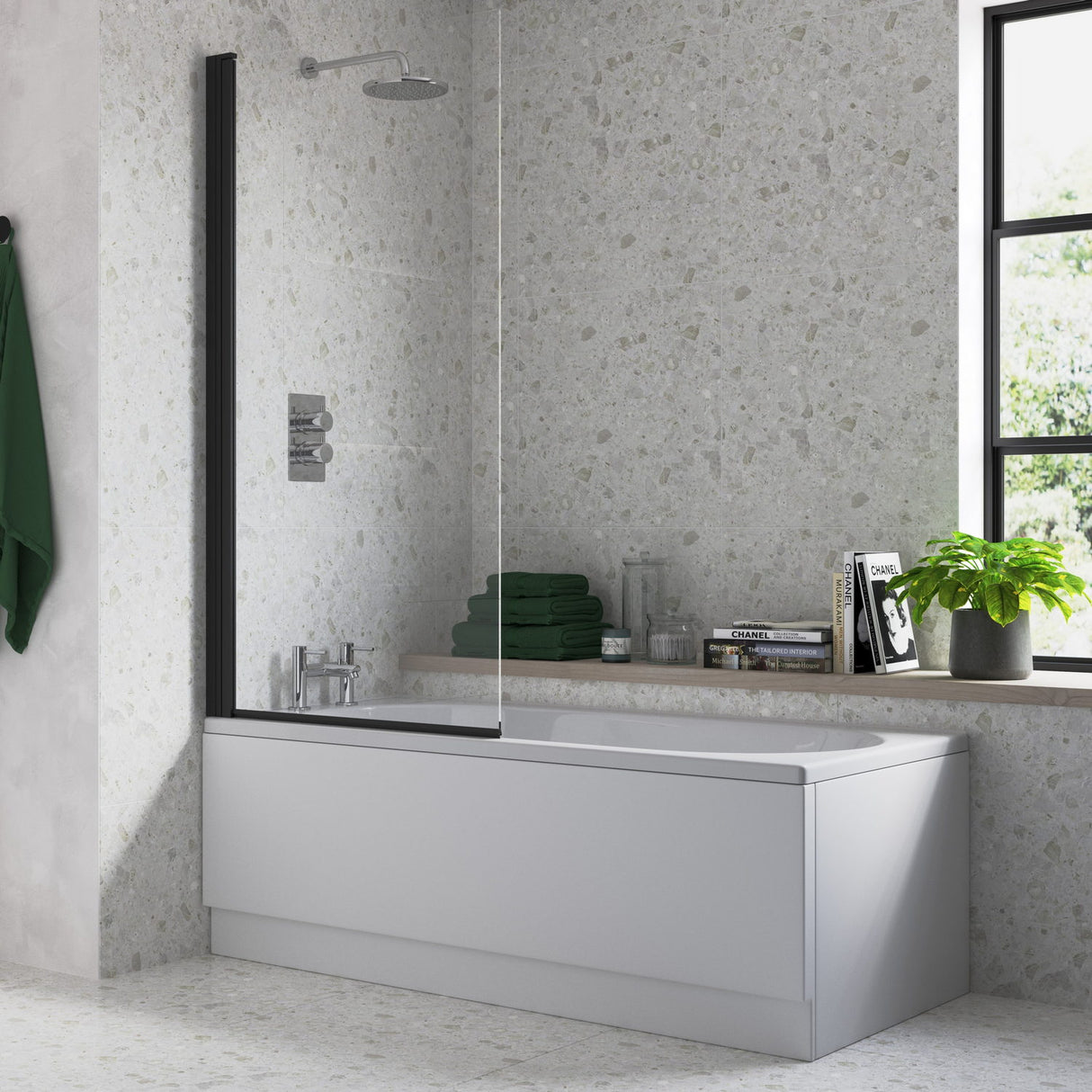 Ajax Matt Black Single Straight 6mm Bath Screen