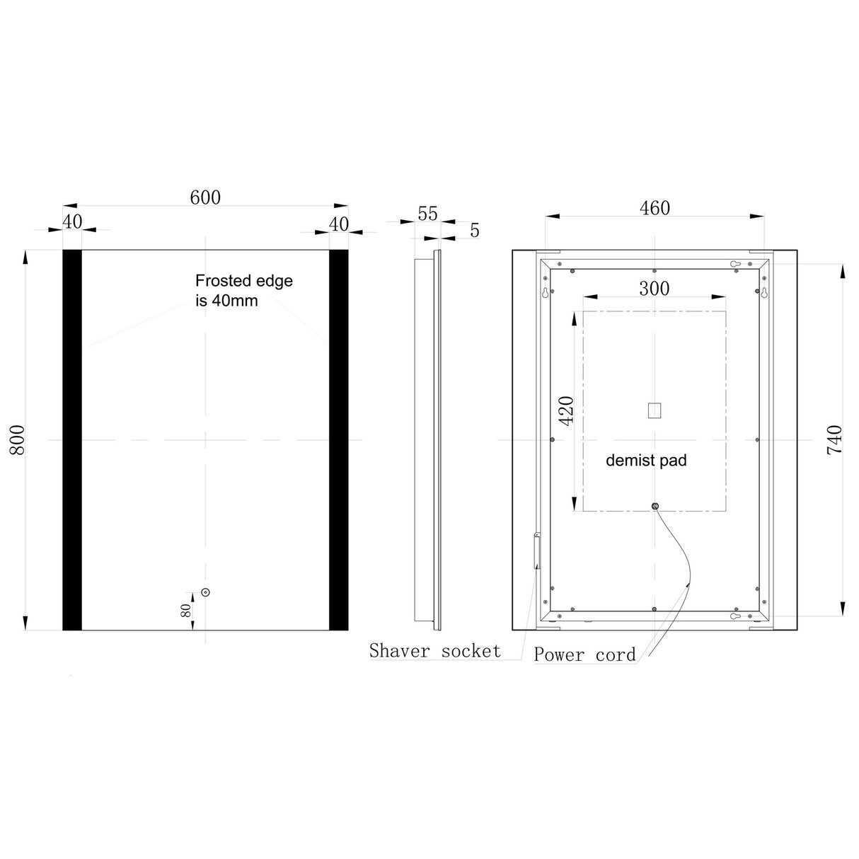 Ajax Candlesbury 600mm x 800mm Rectangular LED Mirror