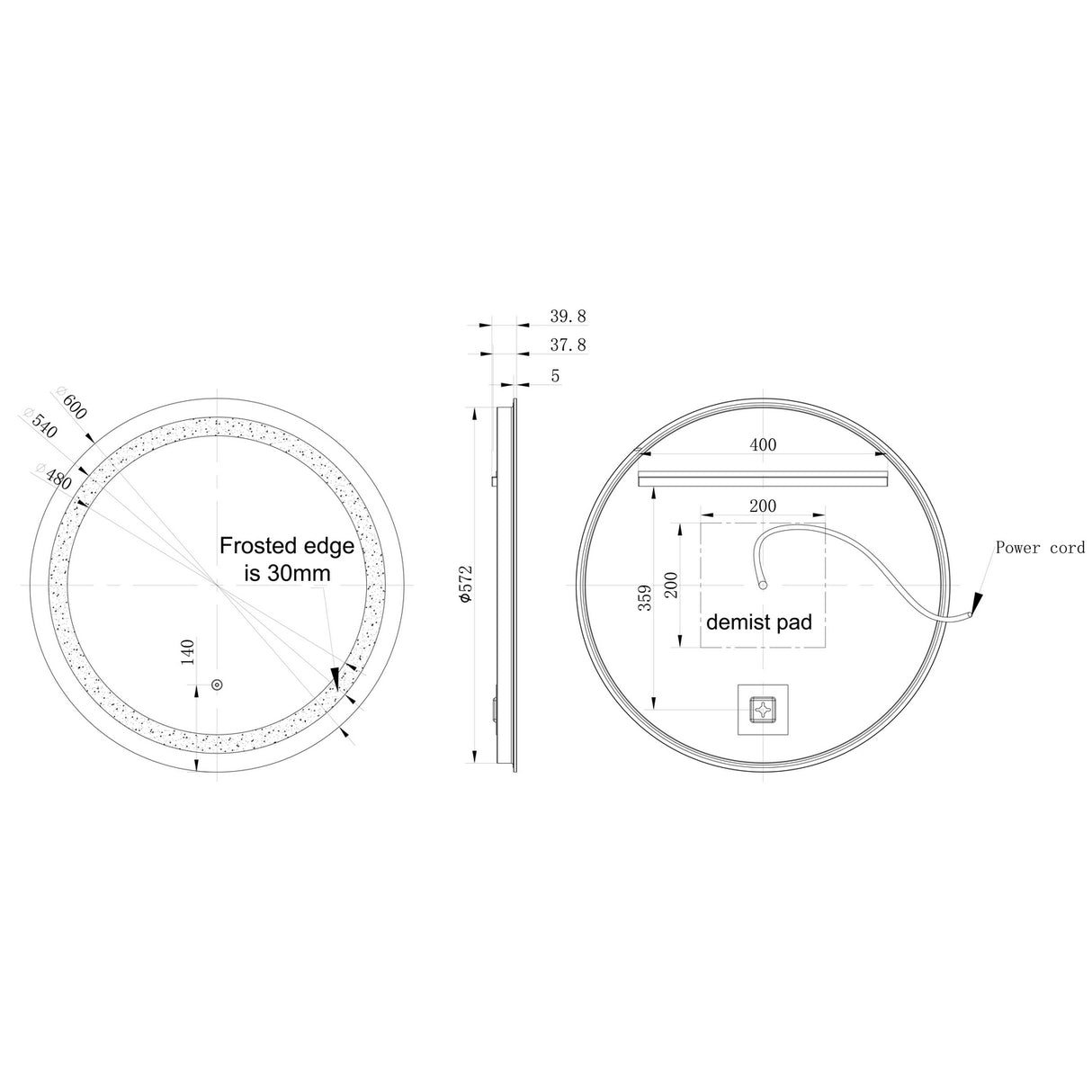Ajax Gloria 600mm LED Round Bathroom Mirror