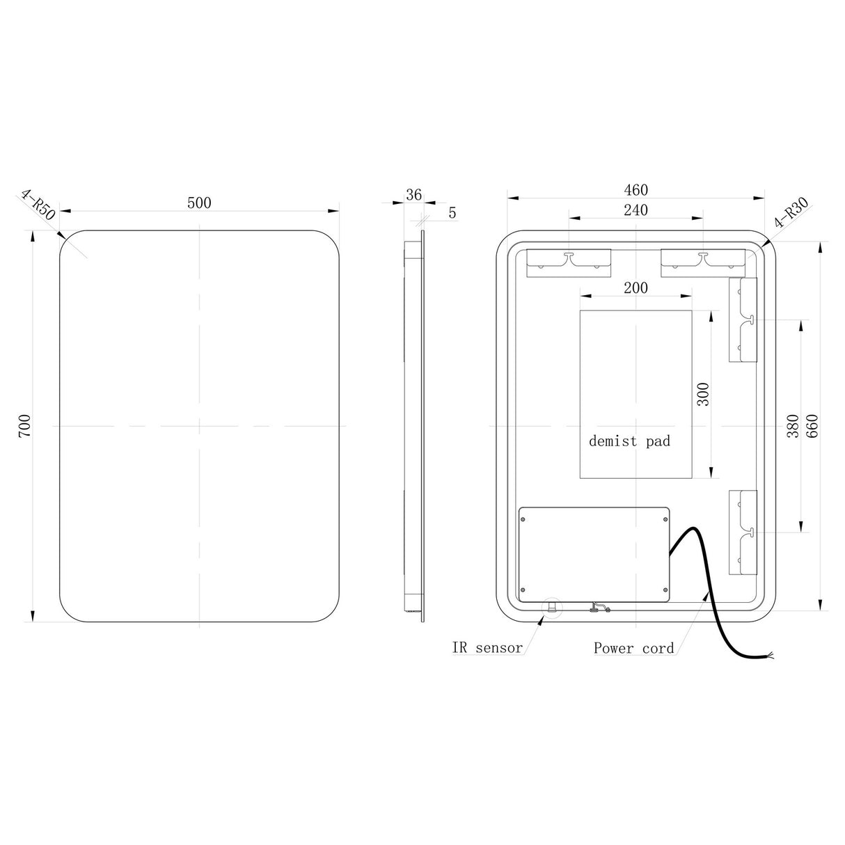 Ajax Sanctuary 500mm x 700mm Rectangular LED Mirror