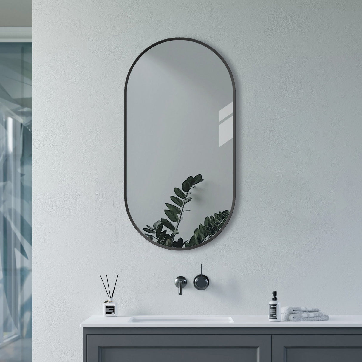 Ajax Gedney 800 x 400mm Oblong Bathroom Mirror in Matt Black