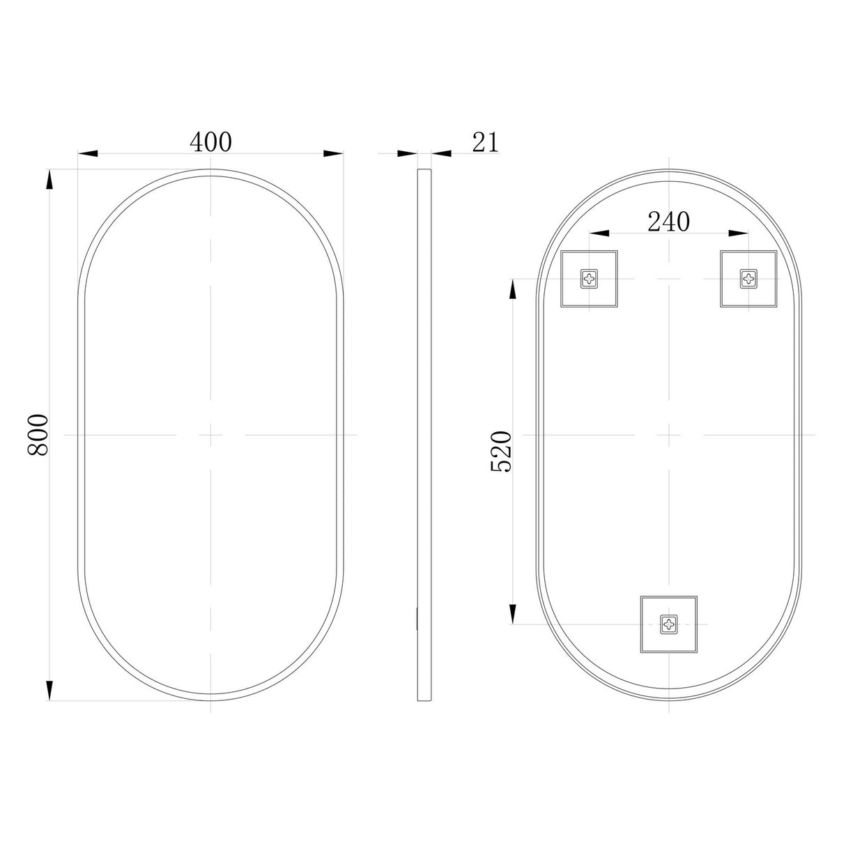 Ajax Gedney 800 x 400mm Oblong Bathroom Mirror in Matt Black