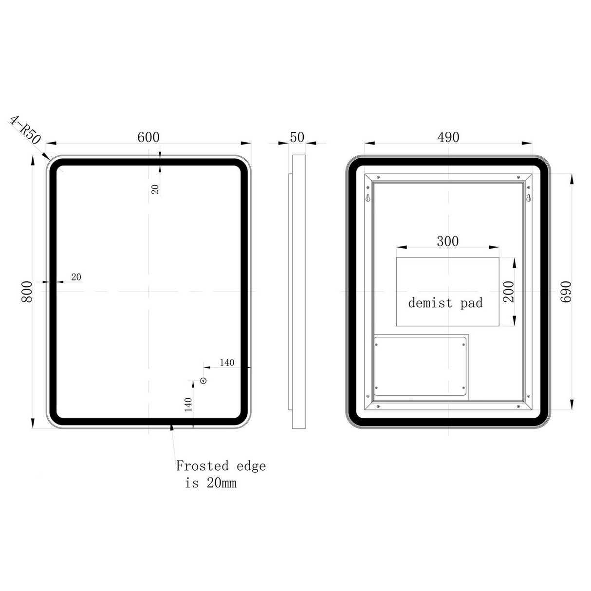 Ajax Woad Matt Black 600mm Rectangle Mirror