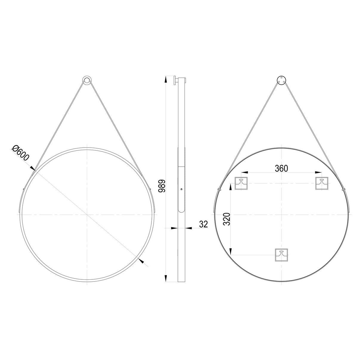 Ajax Navensby 500mm Round Mirror in Matt Black