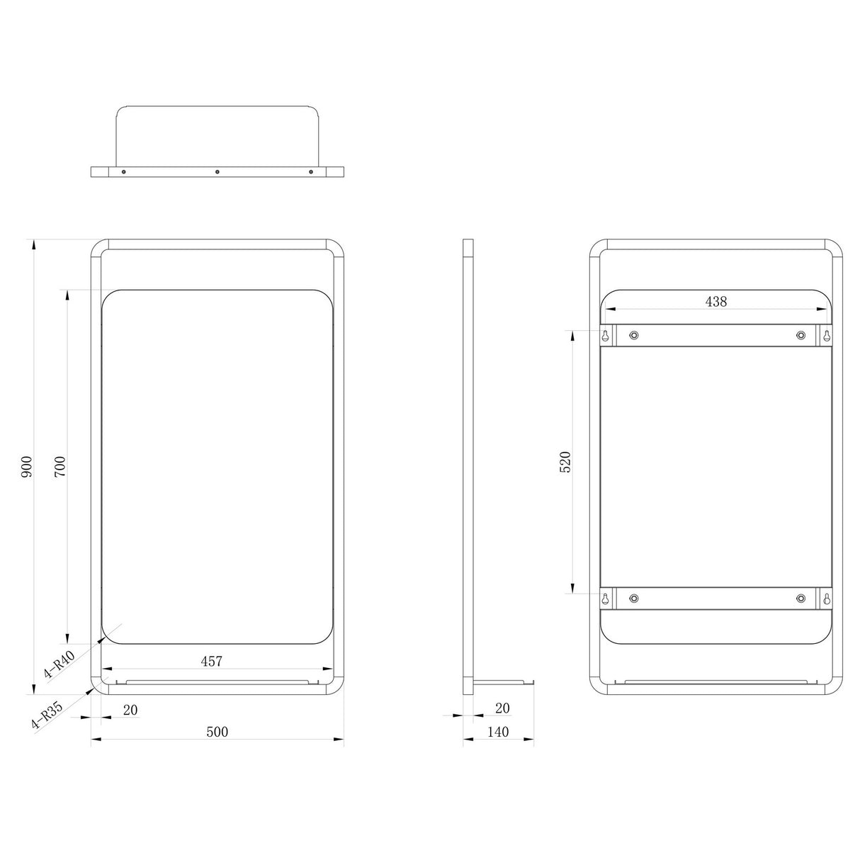 Ajax Lamour 500 x 900mm Rectangular Mirror in Matt Black