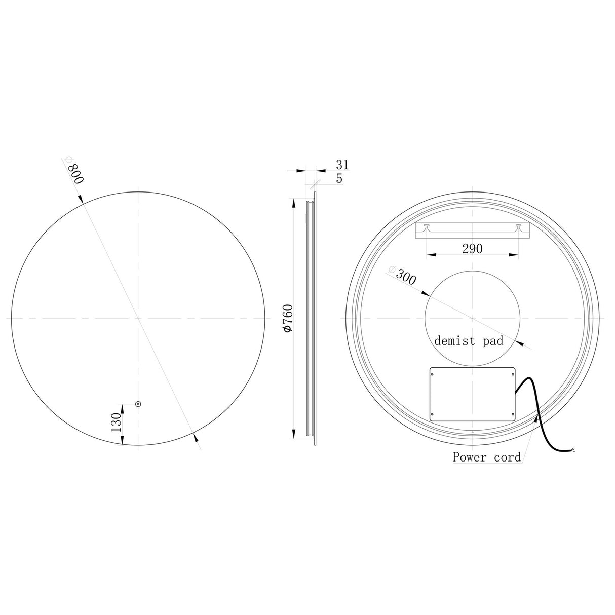 Ajax Wingate 800mm Back Lit Round Mirror