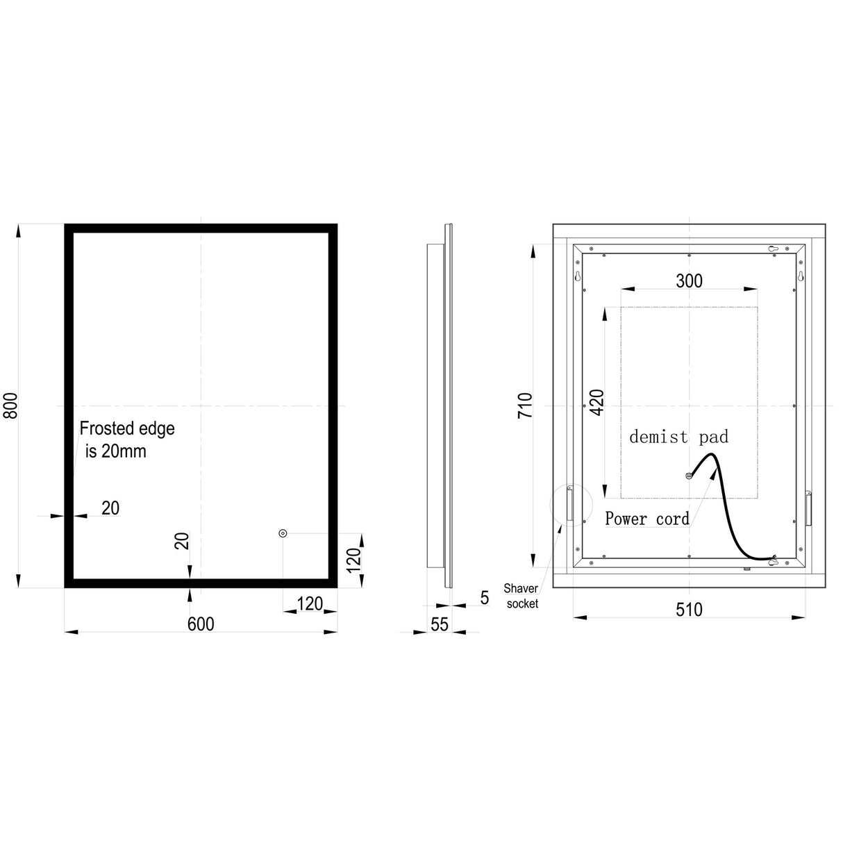 Ajax Crossland 600mm x 800mm Rectangular LED Mirror