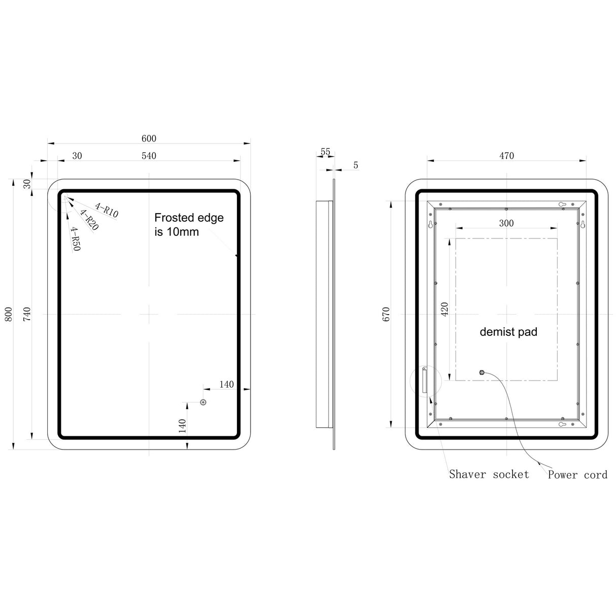 Ajax Calver 600mm x 800mm Rectangular LED Mirror