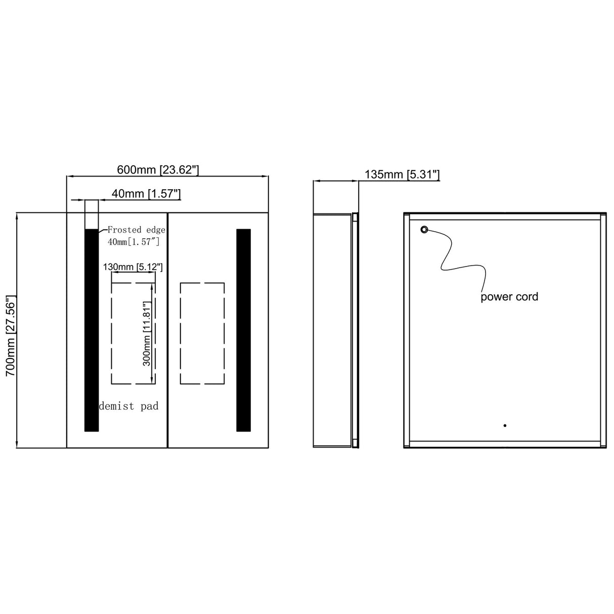 Ajax Tintern 600mm Double Door LED Mirrored Bathroom Cabinet