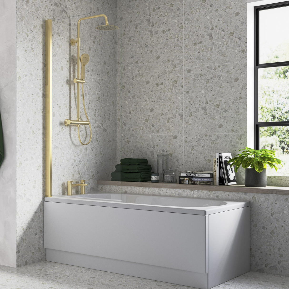 Ajax Brushed Brass Single Straight 6mm Bath Screen