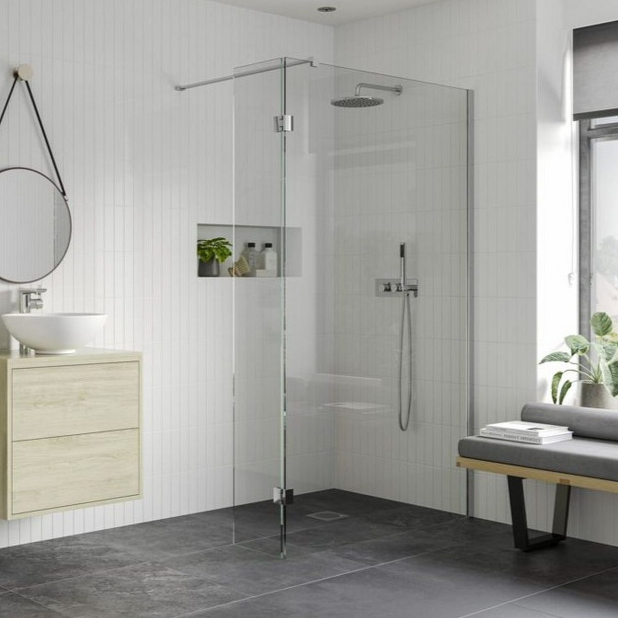 Ajax Reni 8mm Wetroom Splash Panel Clear Glass Chrome Profile