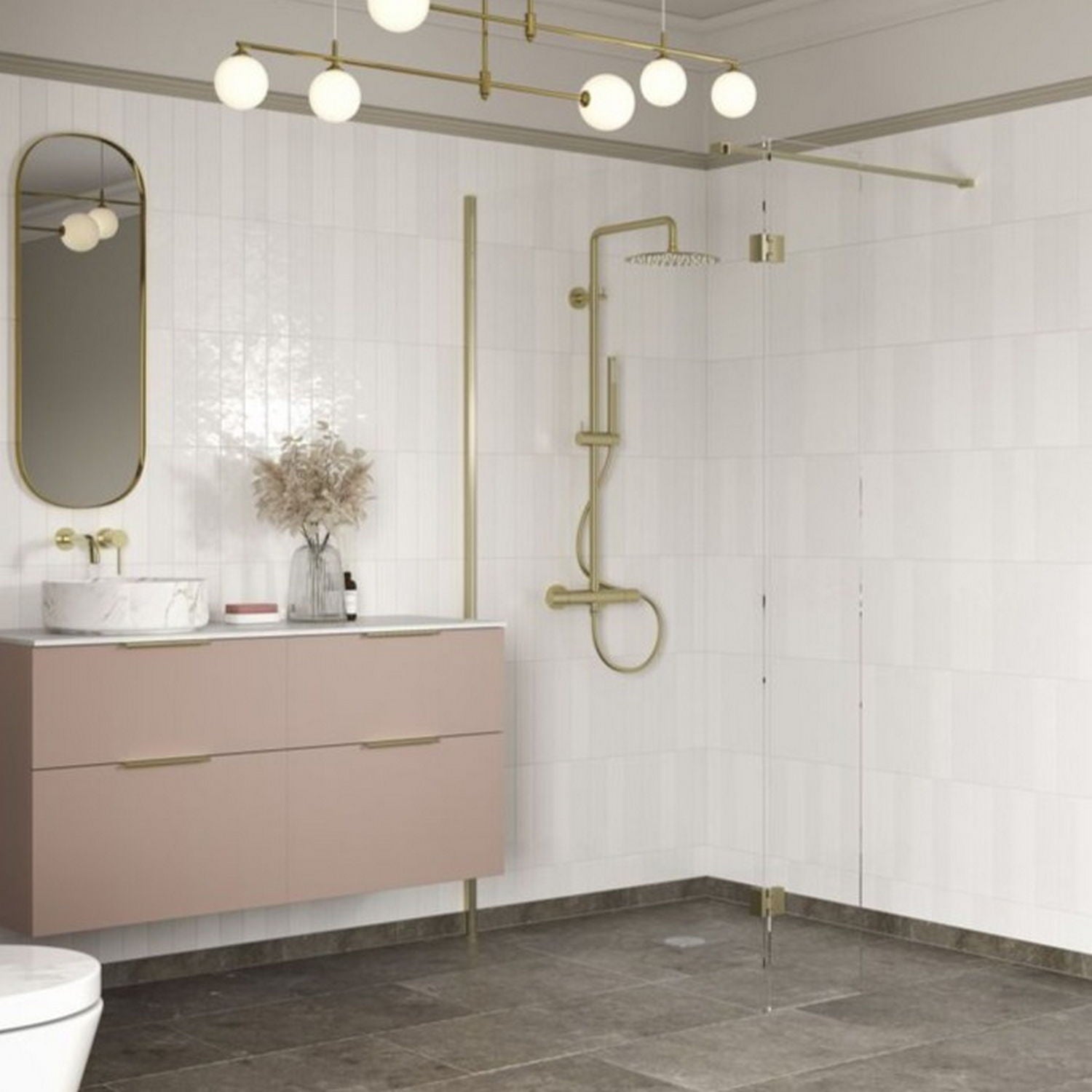Ajax Reni 8mm Wetroom Splash Panel Clear Glass Brushed Brass Profile