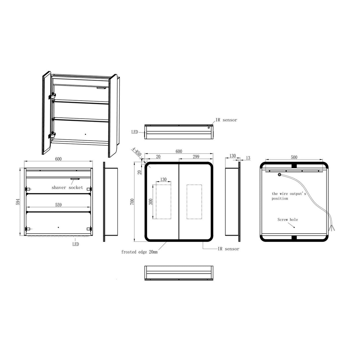 Ajax Allington 600mm Double Door LED Mirrored Bathroom Cabinet