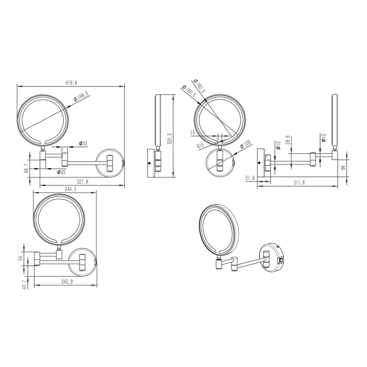 Ajax Bywood Round LED Cosmetic Mirror in Chrome