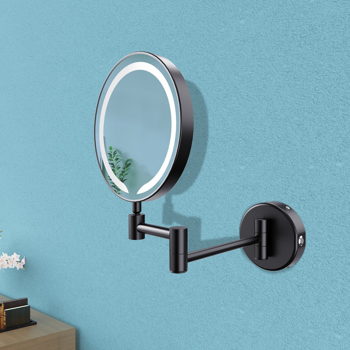 Ajax Bywood Round LED Cosmetic Mirror in Matt Black