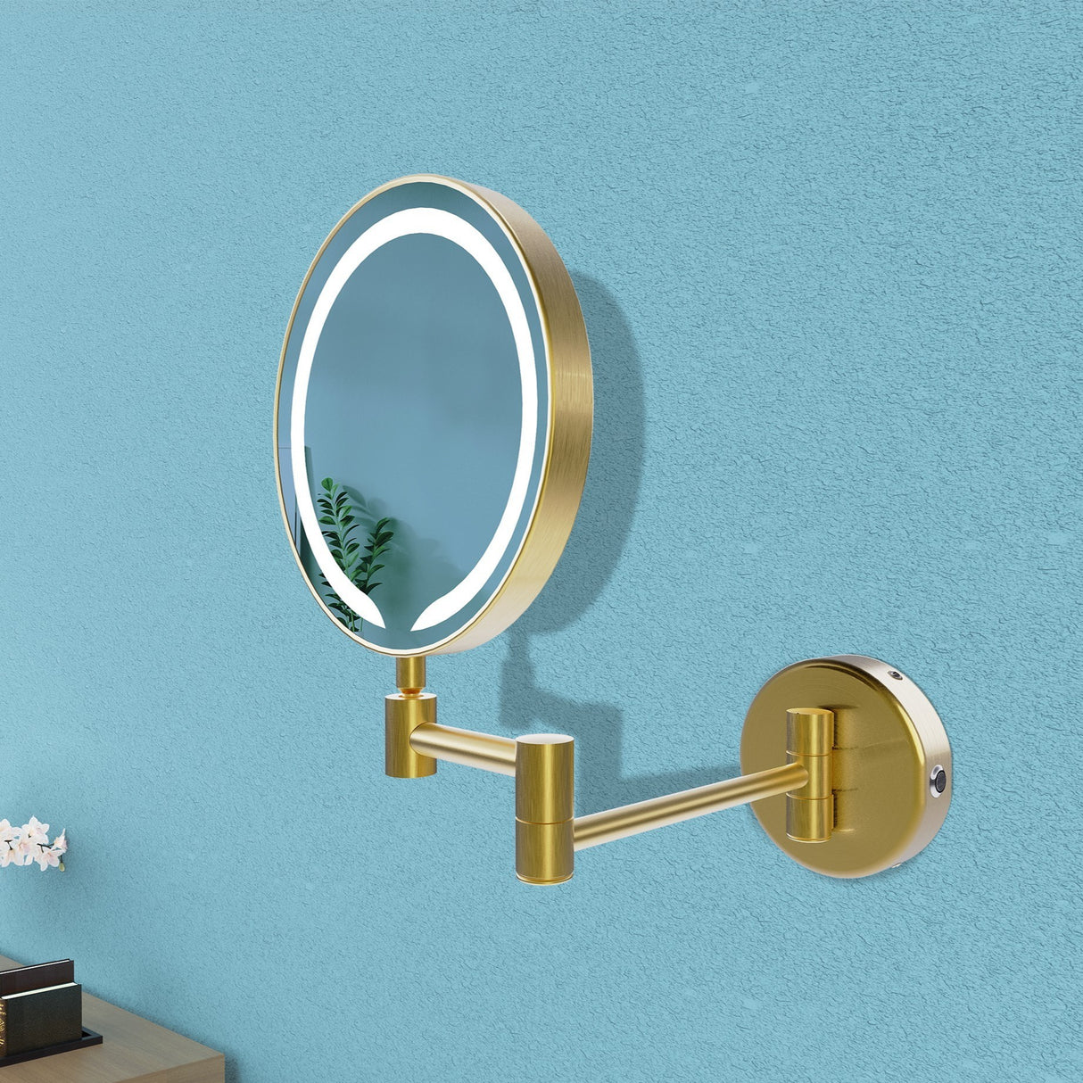 Ajax Bywood Round LED Cosmetic Mirror in Brushed Brass