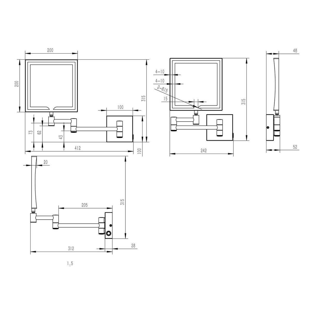 Ajax Bywood Square LED Cosmetic Mirror