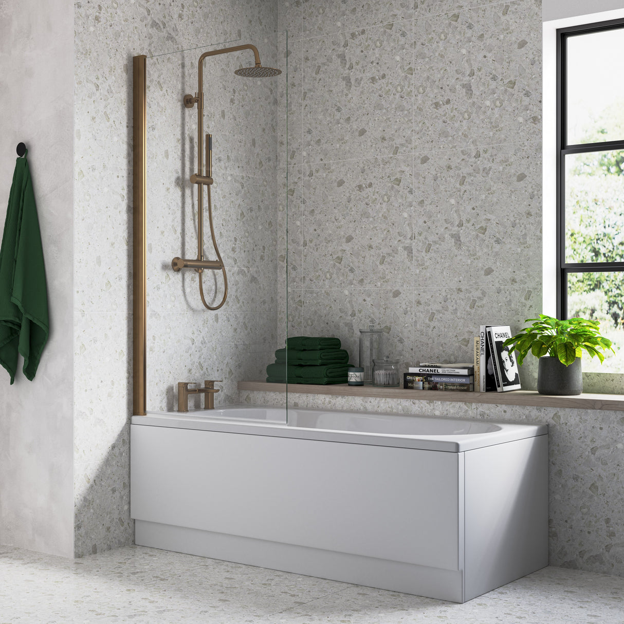 Ajax Brushed Bronze Single Straight 6mm Bath Screen