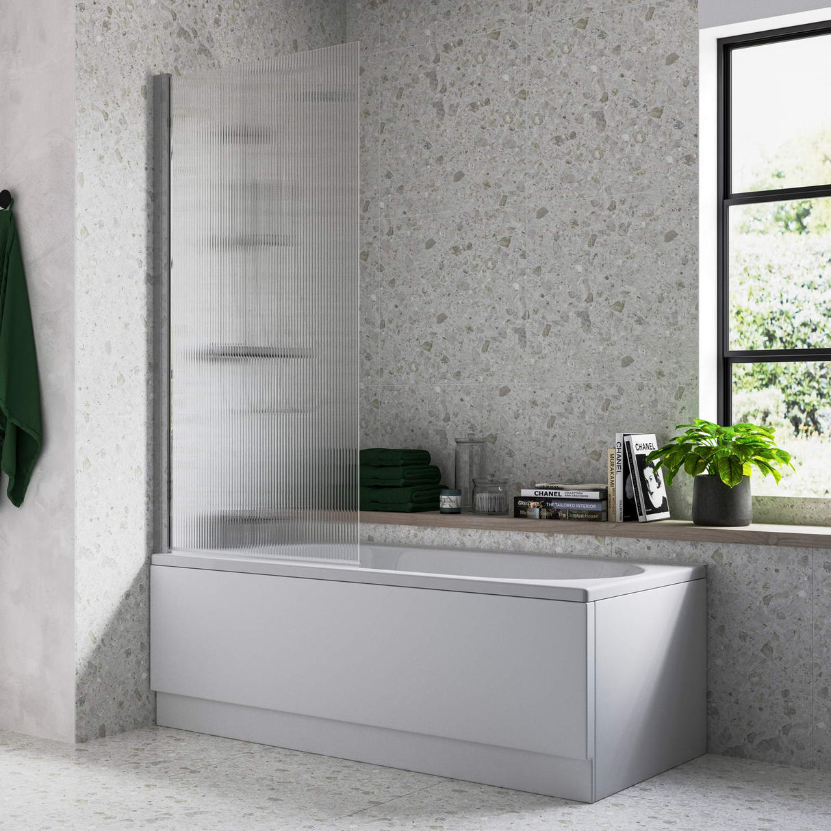 Ajax Chrome Single Straight Fluted Bath Screen