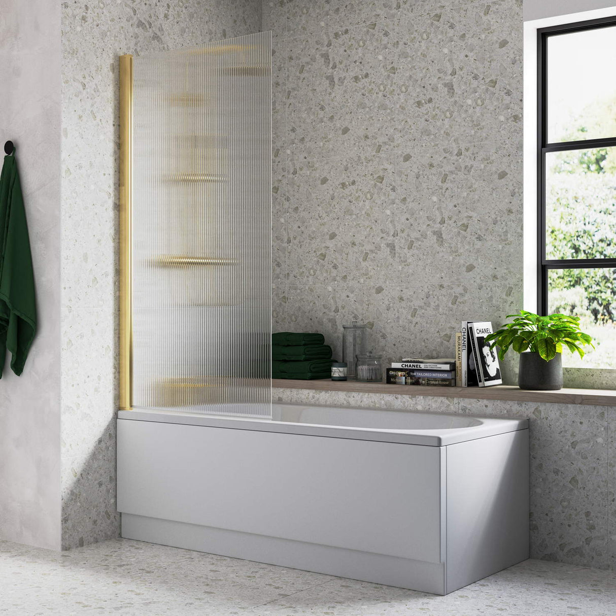 Ajax Brushed Brass Single Straight Fluted Bath Screen