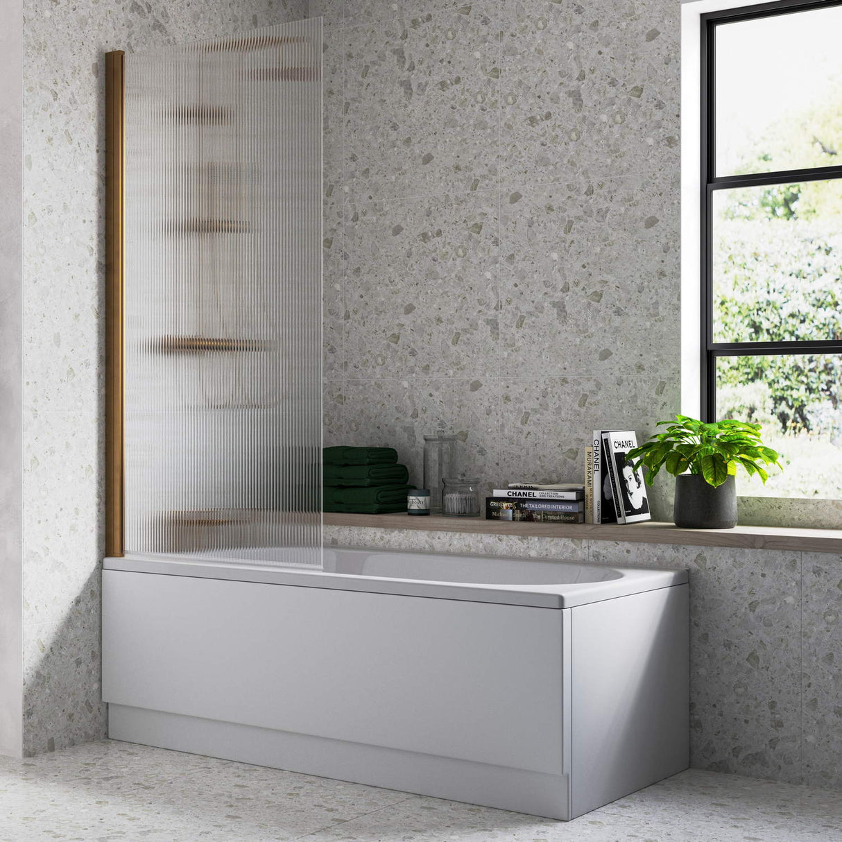 Ajax Brushed Bronze Single Straight Fluted Bath Screen