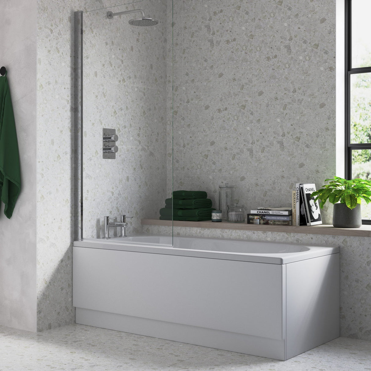 Ajax Chrome Single Straight 6mm Bath Screen