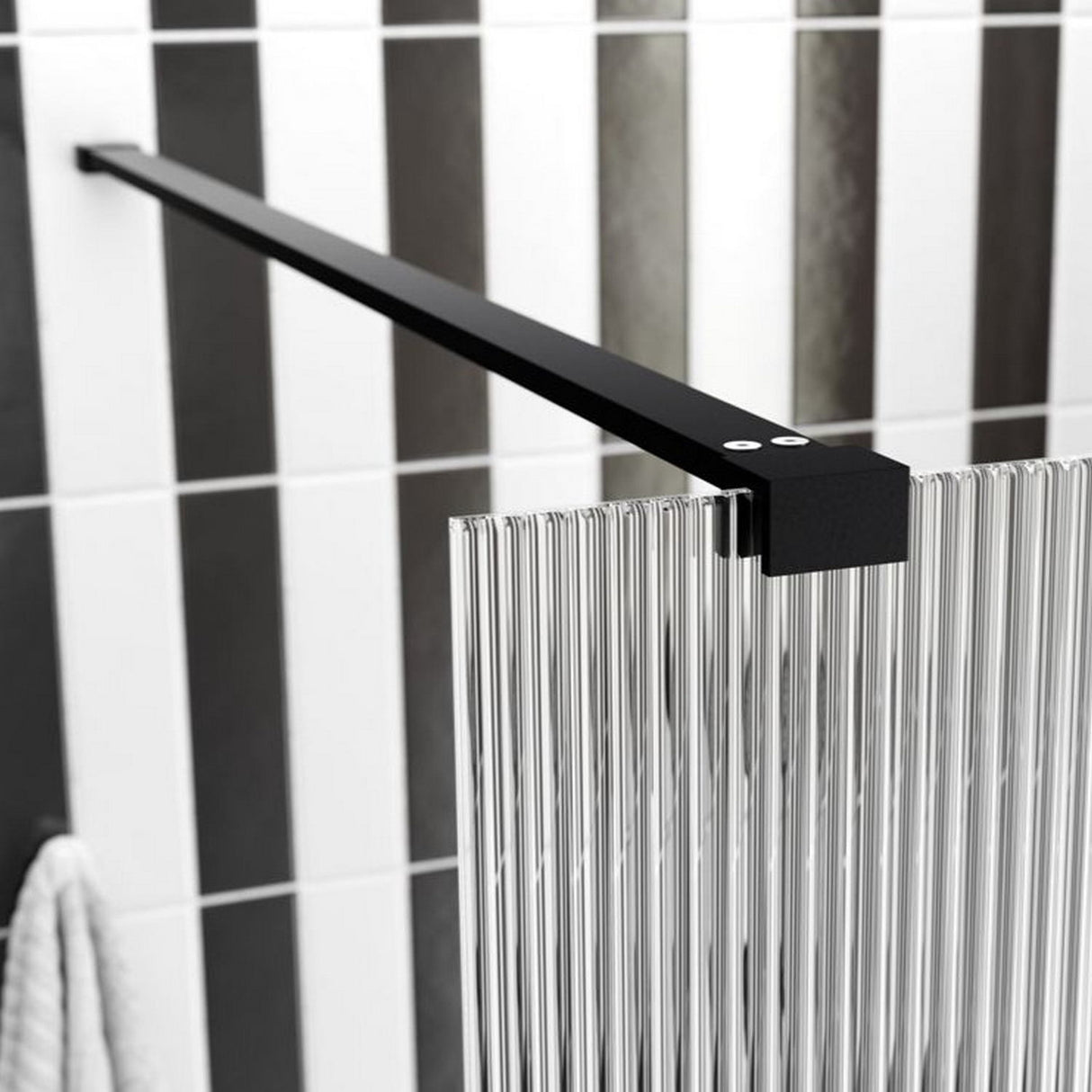 Ajax Reni 8mm Wetroom Panel Fluted Glass with Black Profile