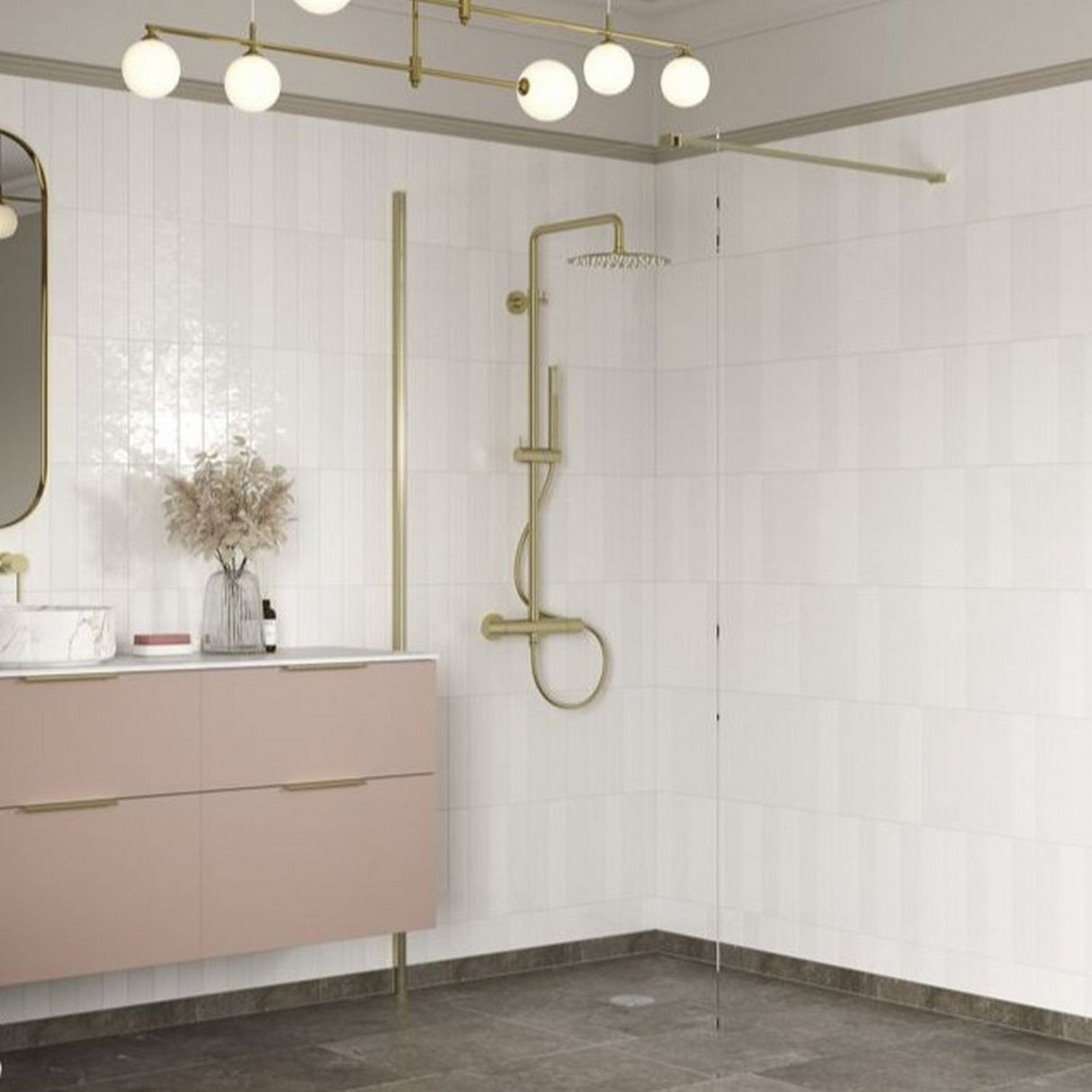 Ajax Reni 8mm Wetroom Panel Clear Glass with Brushed Brass Profile
