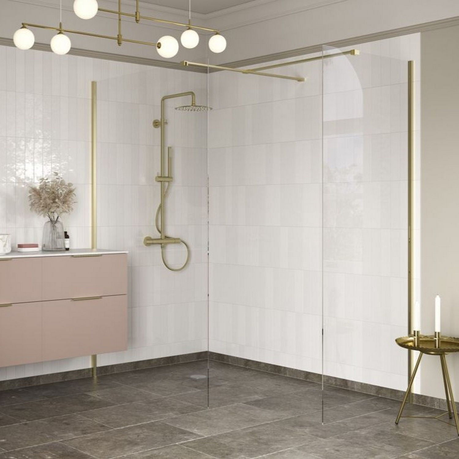 Ajax Reni 8mm Wetroom Panel Clear Glass Brushed Brass Profile Side Panel