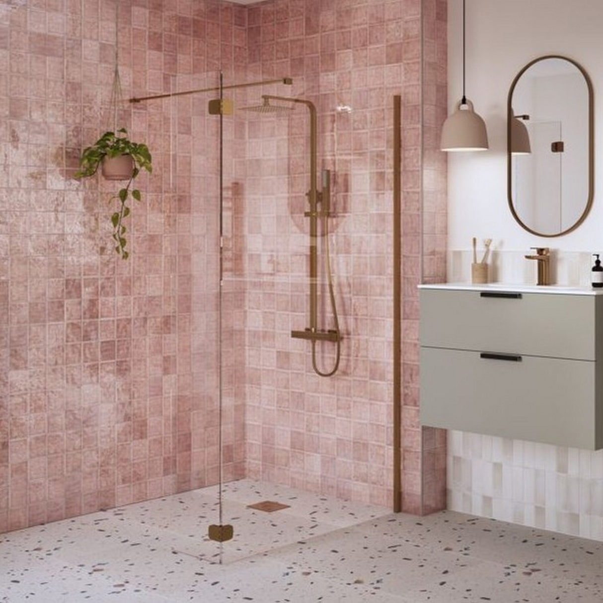 Ajax Reni 8mm Wetroom Splash Panel Clear Glass Brushed Bronze Profile