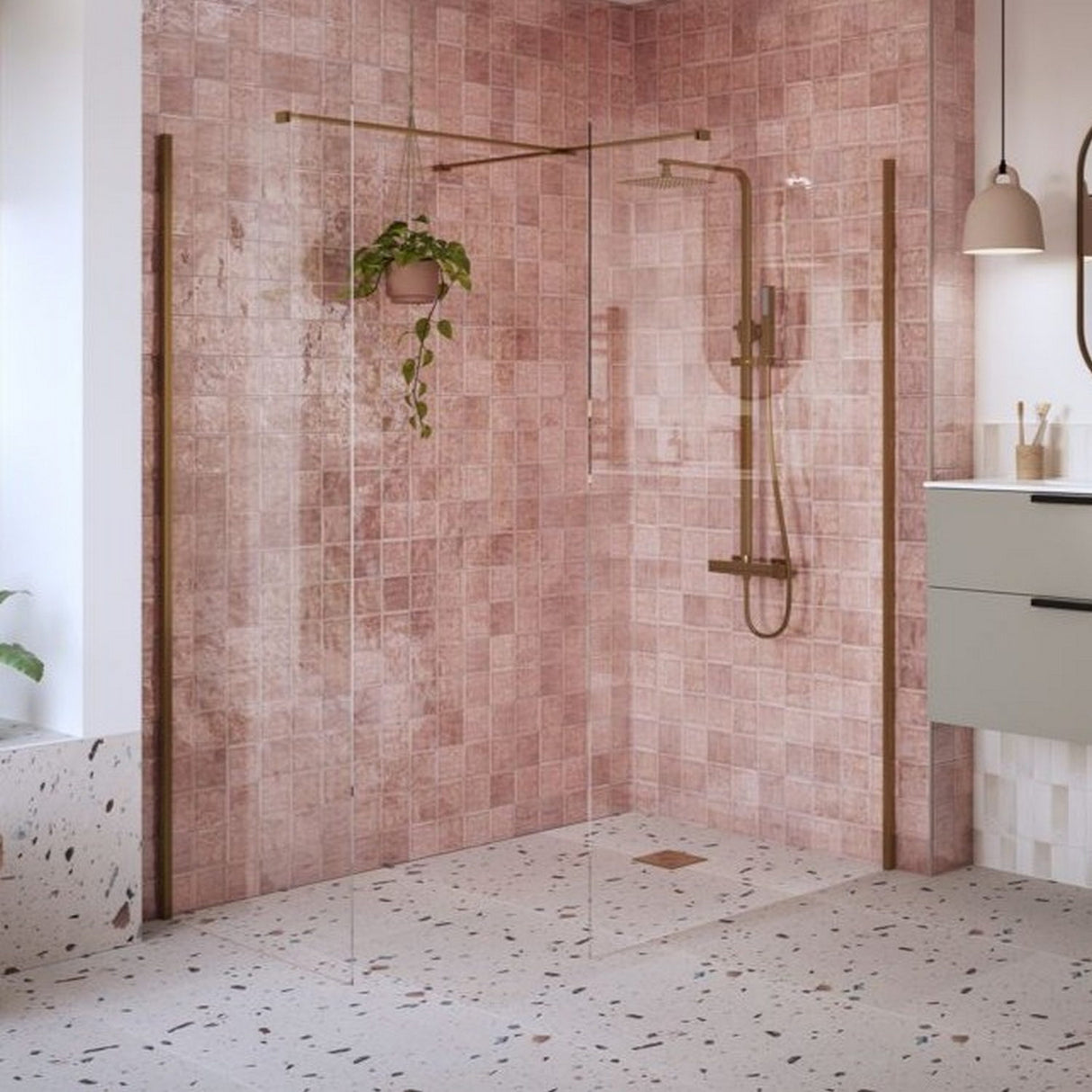 Ajax Reni 8mm Wetroom Panel Clear Glass Brushed Bronze Profile Side Panel