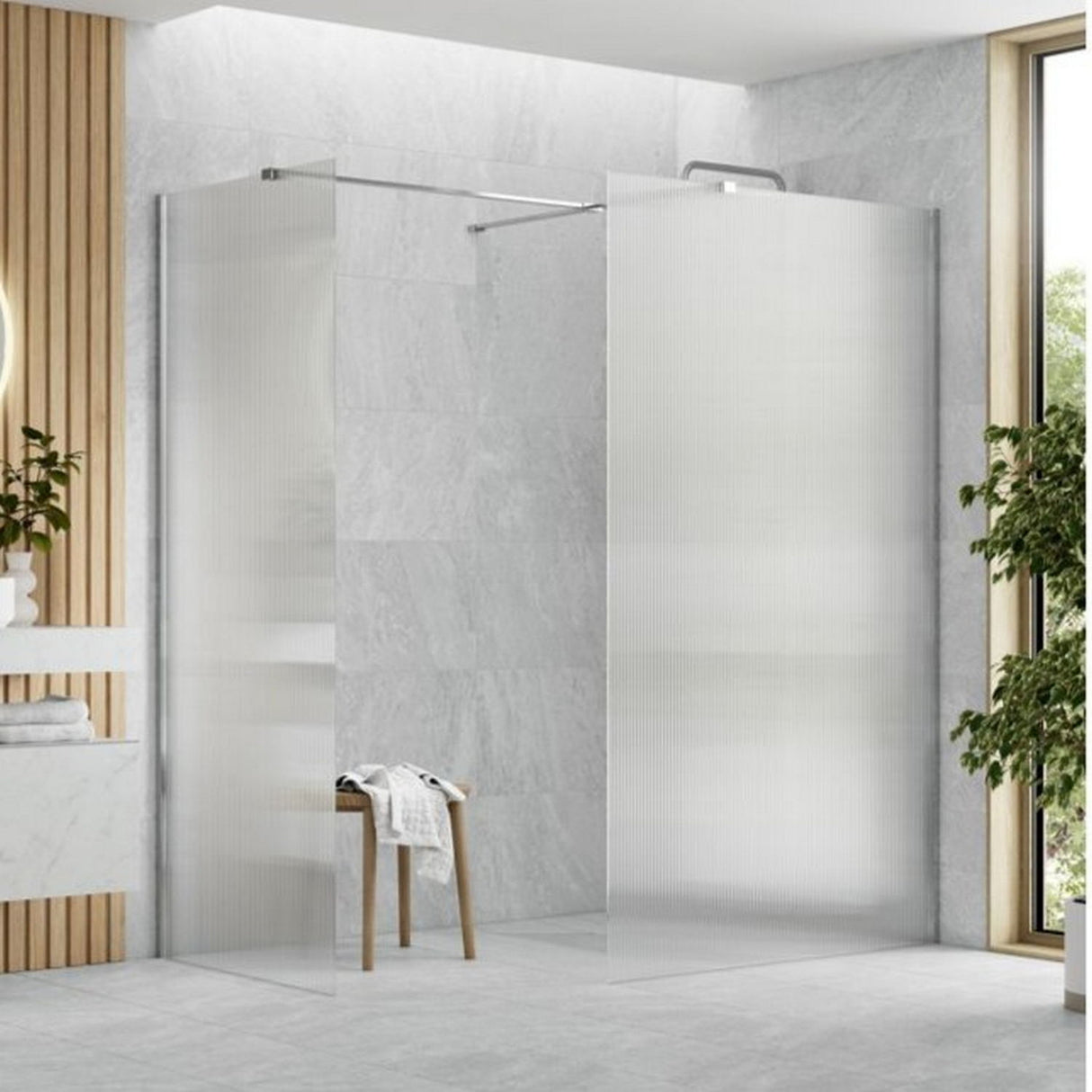 Ajax Reni 8mm Wetroom Panel Fluted Glass Chrome Profile Side Panel