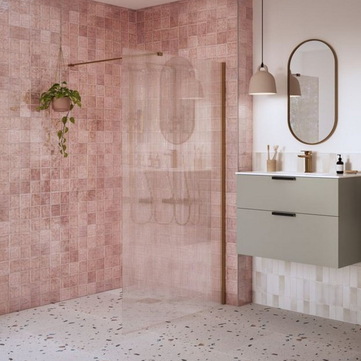 Ajax Reni 8mm Wetroom Panel Fluted Glass with Brushed Bronze Profile