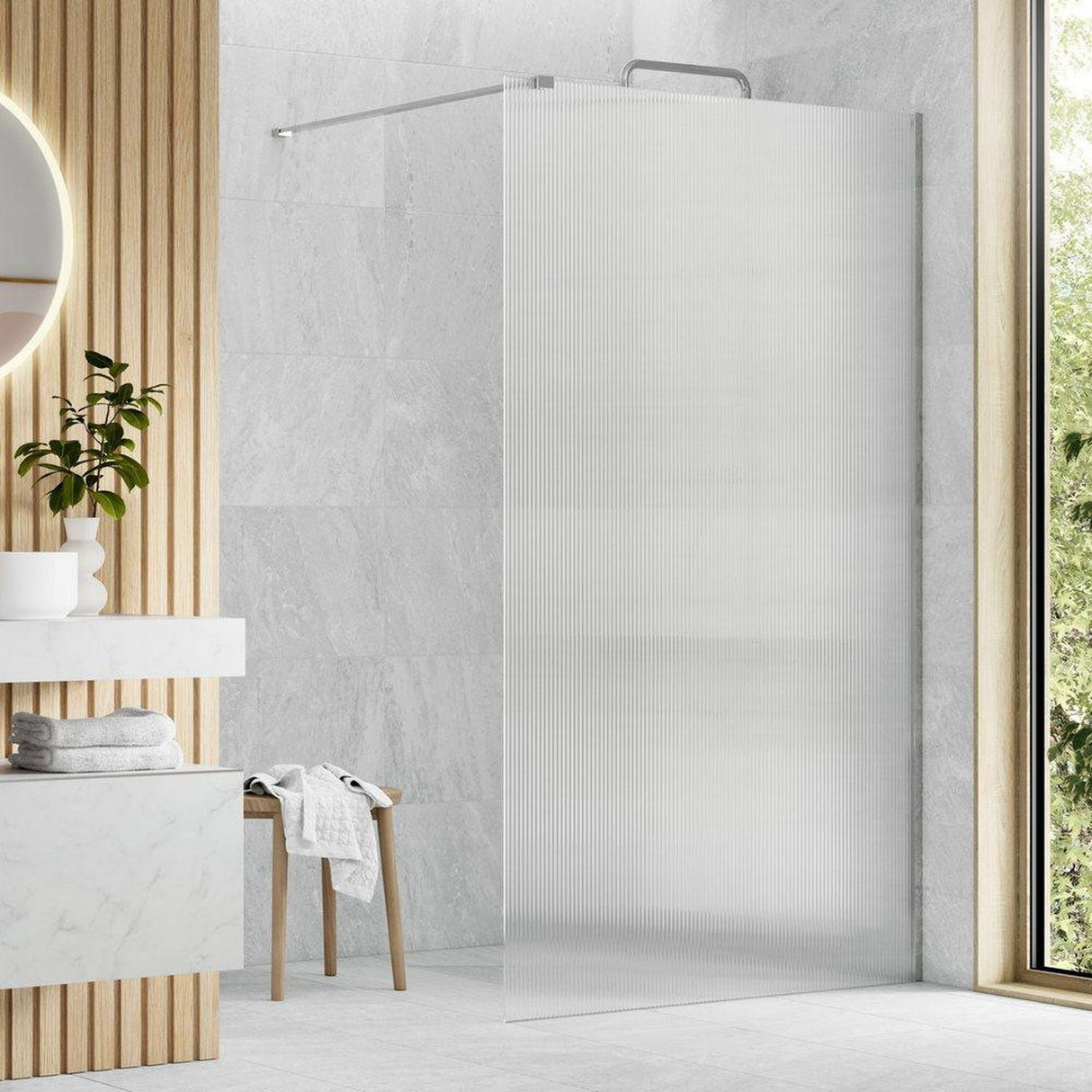 Ajax Reni 8mm Wetroom Panel Fluted Glass with Chrome Profile