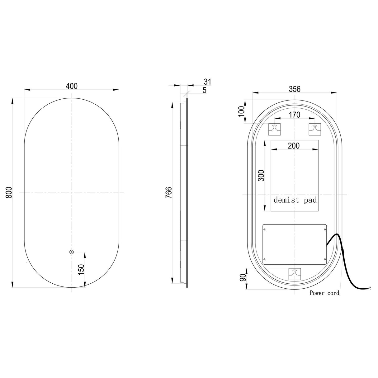 Ajax Wingate Oblong Back Lit Mirror