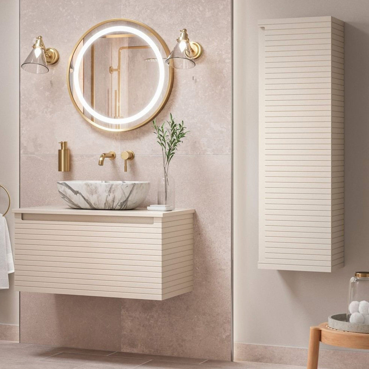 Ajax Barnoldby 350mm Wall Hung Tall Storage Unit in Matt Cotton lifestyle