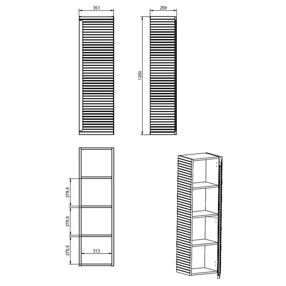 Ajax Barnoldby 350mm Wall Hung Tall Storage Unit in Matt Willow Green dimensions