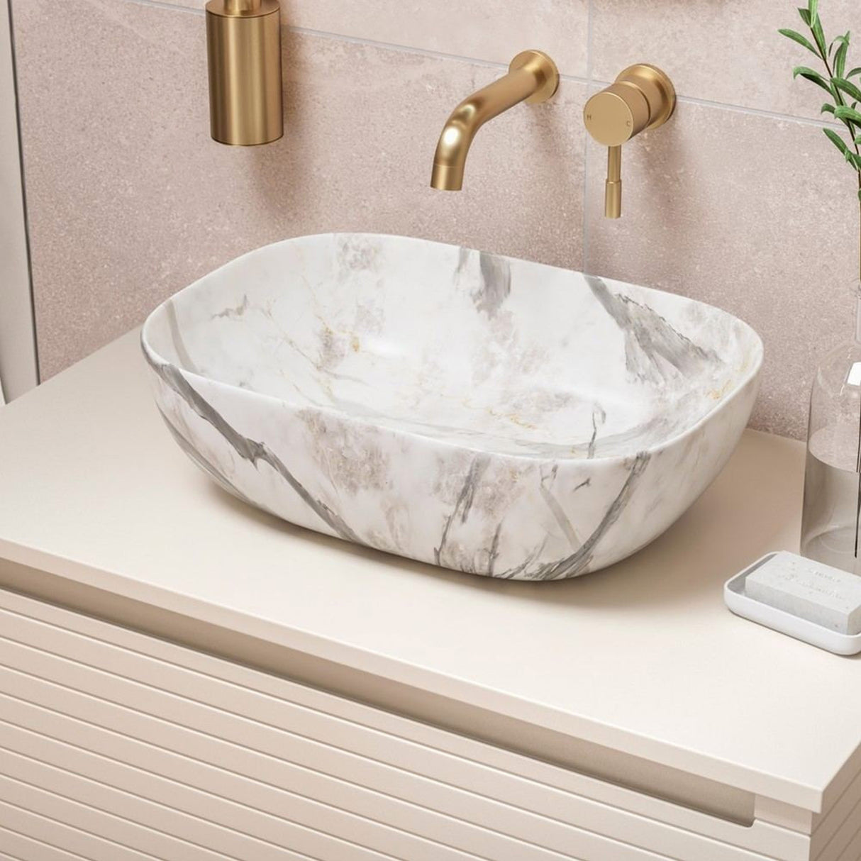 Ajax Barnoldby 600mm Wall Hung Vanity Unit with Worktop in Matt Cotton lifestyle