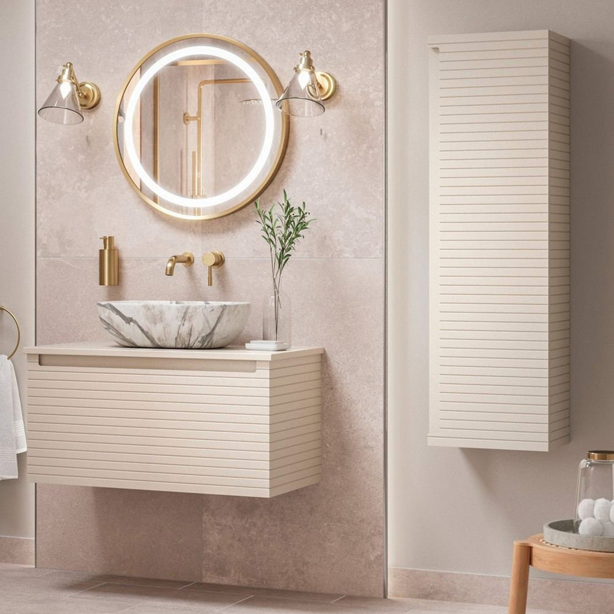 Ajax Barnoldby 800mm Wall Hung Vanity Unit with Worktop in Matt Cotton lifestyle 3