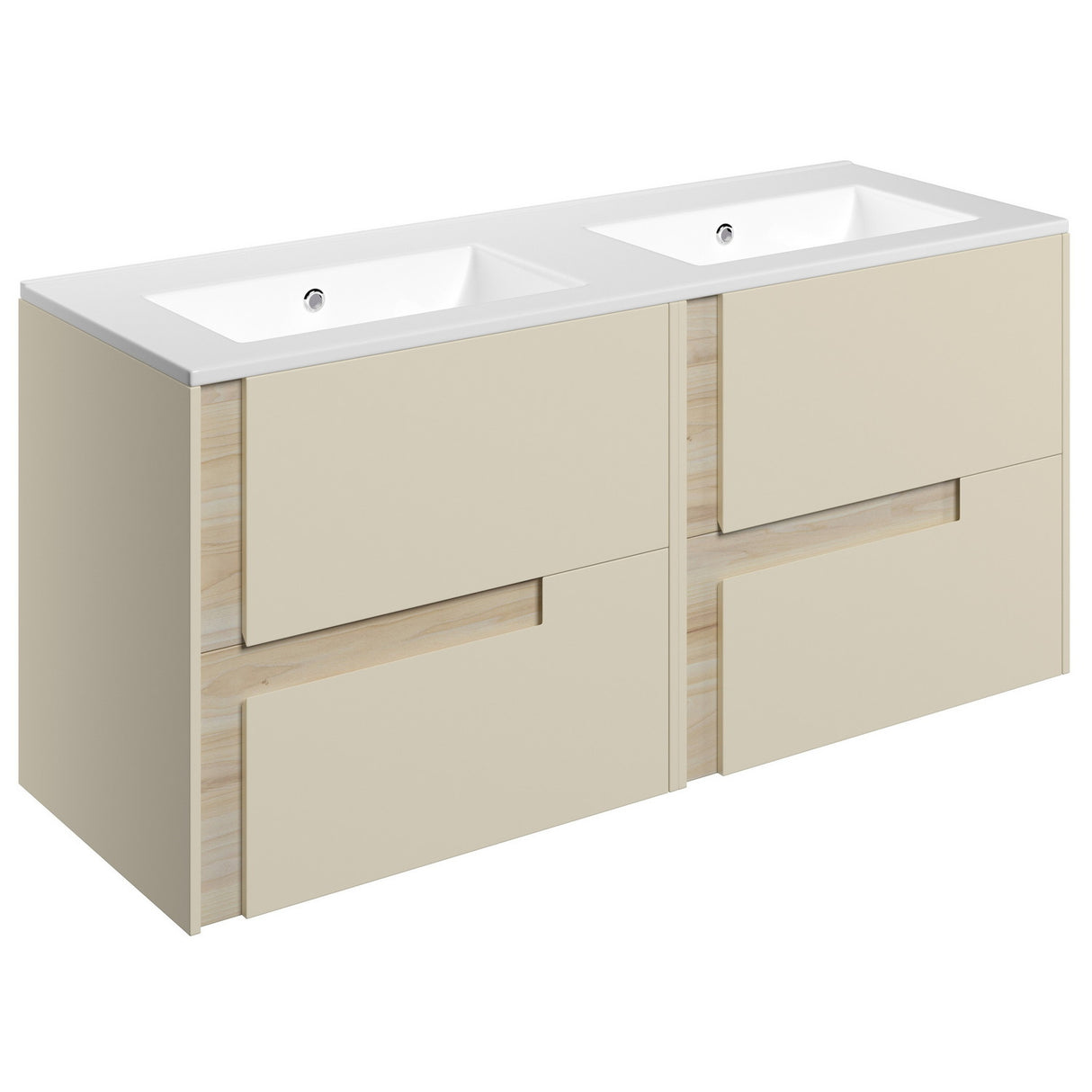 Ajax Brocklesby Wall Hung 1210mm 0TH Double Basin Vanity Unit in Matt Cotton