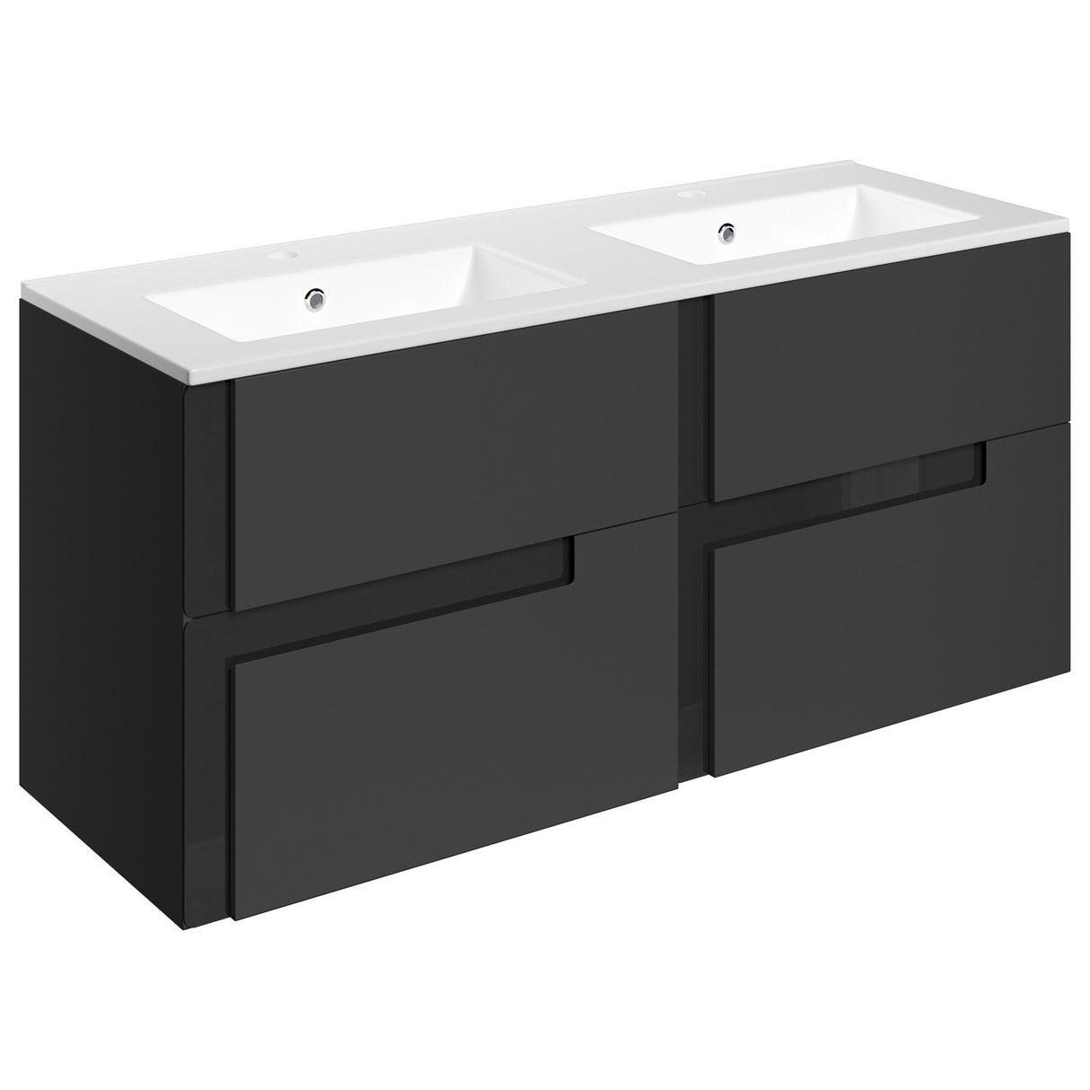 Ajax Brocklesby Wall Hung 1210mm 2TH Double Basin Vanity Unit in Matt Black
