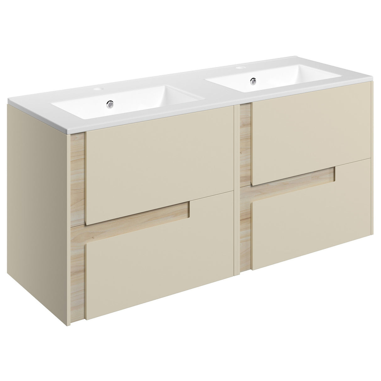 Ajax Brocklesby Wall Hung 1210mm 2TH Double Basin Vanity Unit in Matt Cotton