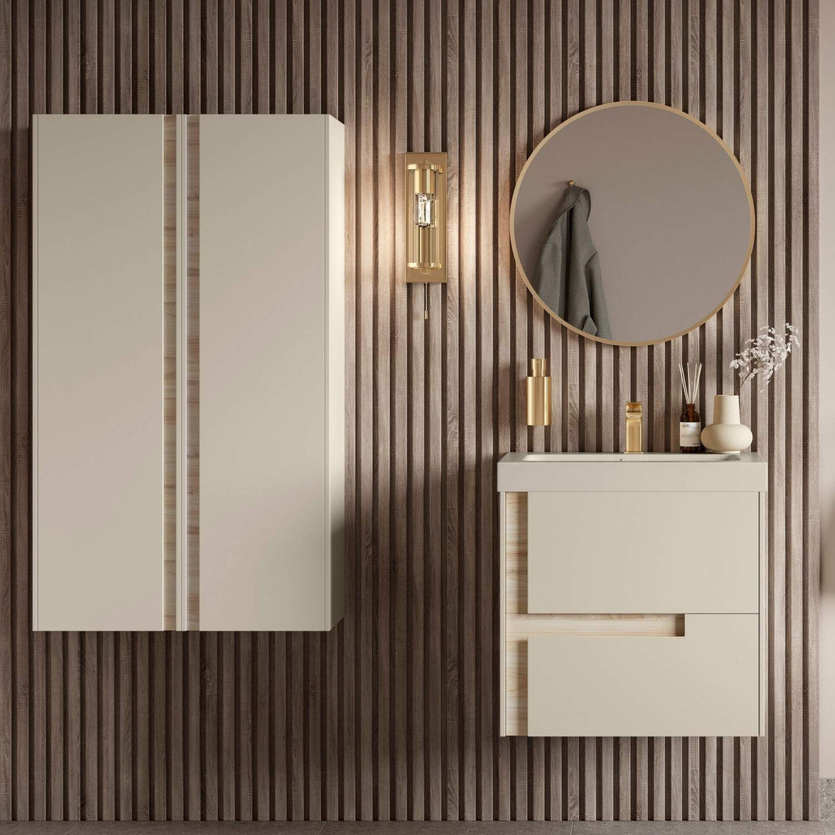 Ajax Brocklesby Wall Hung 605mm Vanity Unit with Resin Basin in Matt Cotton lifestyle