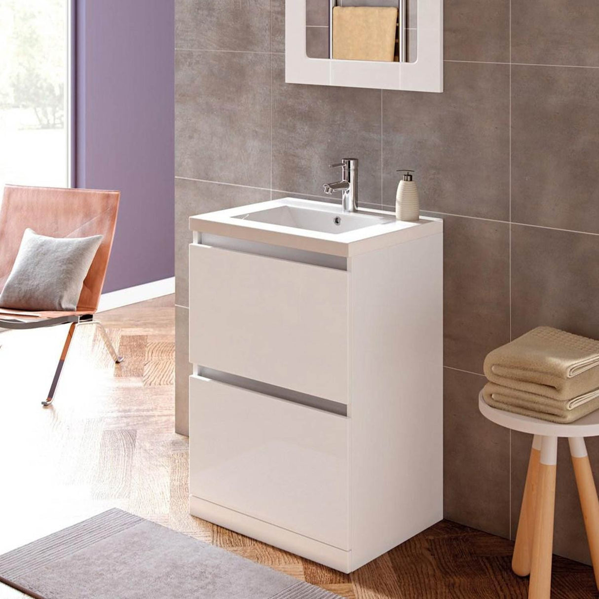 Ajax Brookenby 615mm Floor Standing Vanity Unit with Basin in Gloss White lifestyle