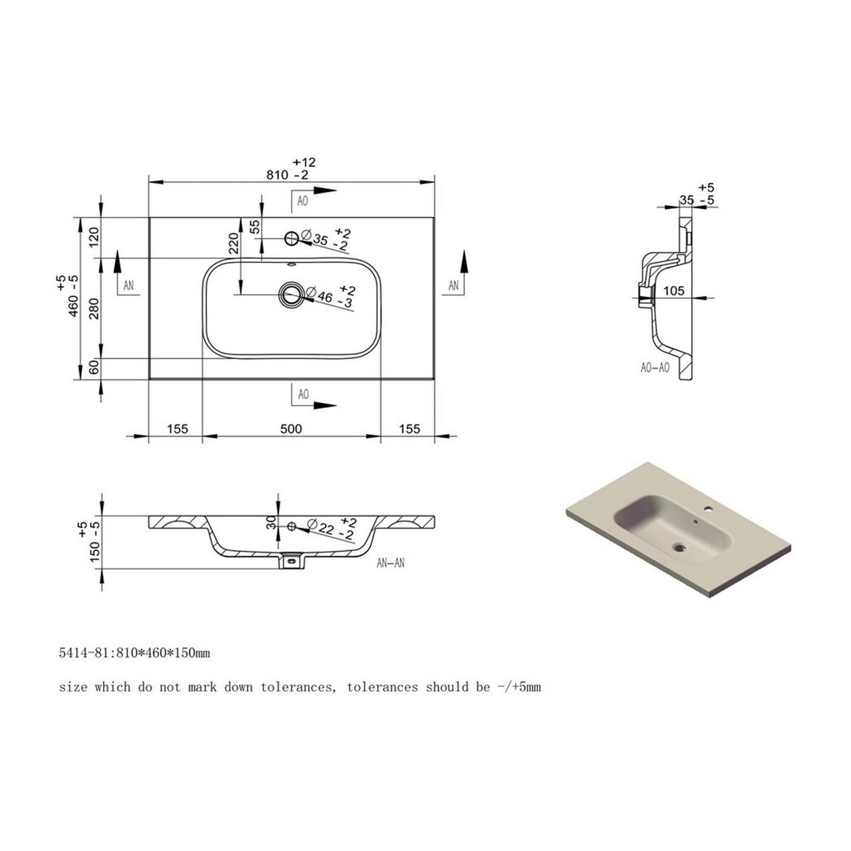 Ajax Brookenby 815mm Wall Hung Vanity Unit with Basin in Matt Latte dimensions