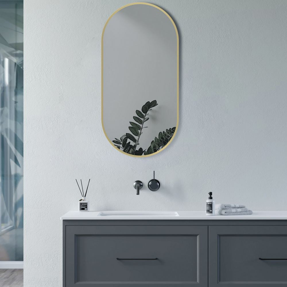 Ajax Gedney 800 x 400mm Oblong Bathroom Mirror in Brushed Brass lifestyle